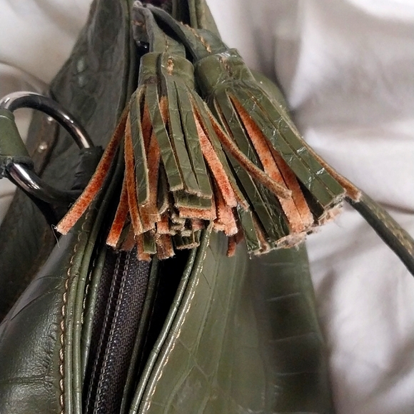 Vintage 00s Tommy Hilfiger faux croc dark green handbag - Picture 6 of 9